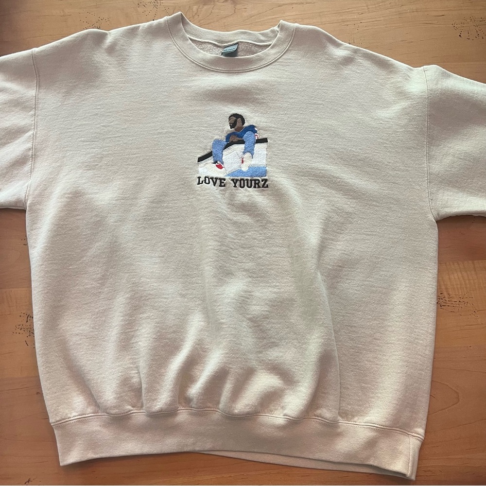 Gildan Cream Embroidered J. Cole Crewneck Sweater